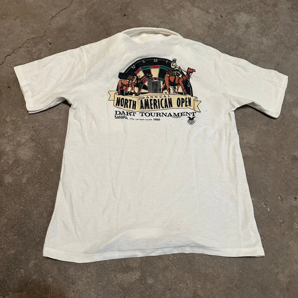 Stedman Polo Shirt Men M White 1982 North American Open Dart Tournament‎ Vintage
